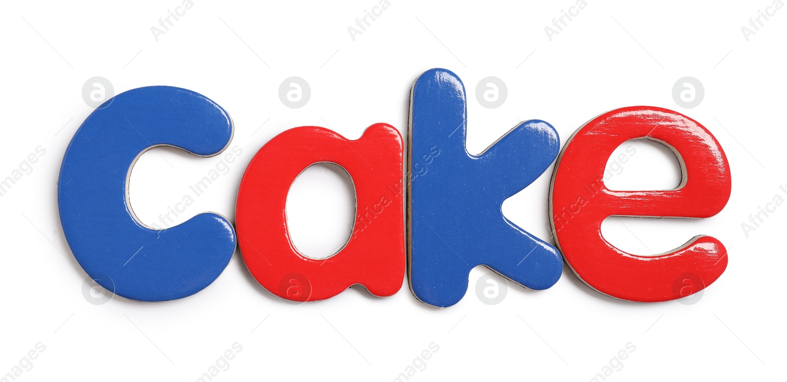 Photo of Alphabet. Word Cake of magnetic letters isolated on white, top view