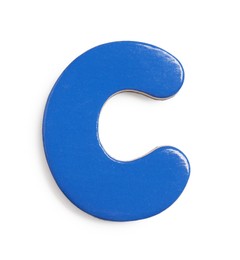 Photo of Alphabet. Blue magnetic letter C isolated on white, top view