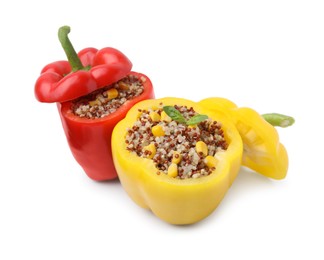 Photo of Quinoa stuffed bell peppers isolated on white