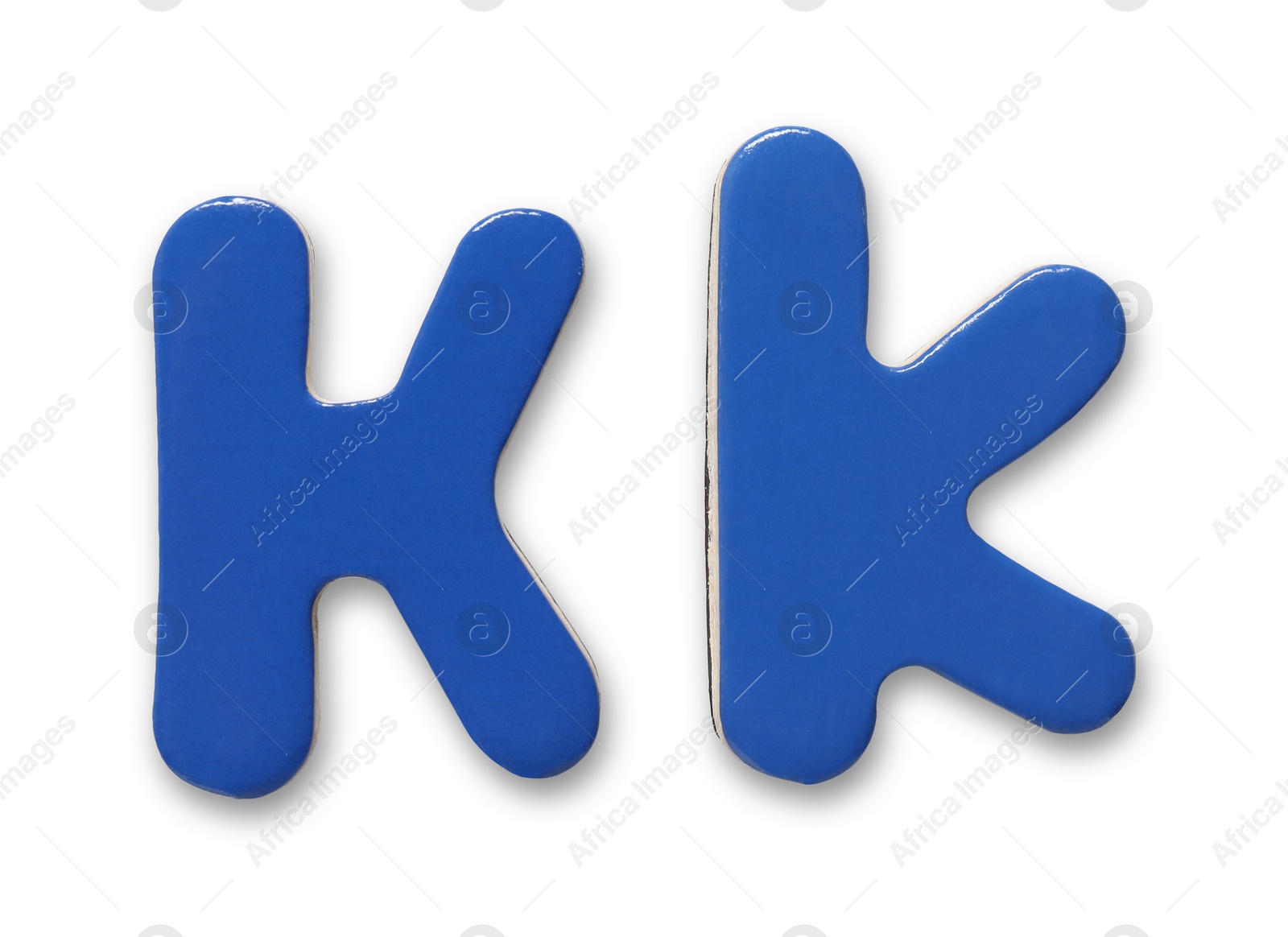 Photo of Uppercase and lowercase blue magnetic letter K isolated white