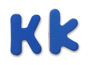 Uppercase and lowercase blue magnetic letter K isolated white