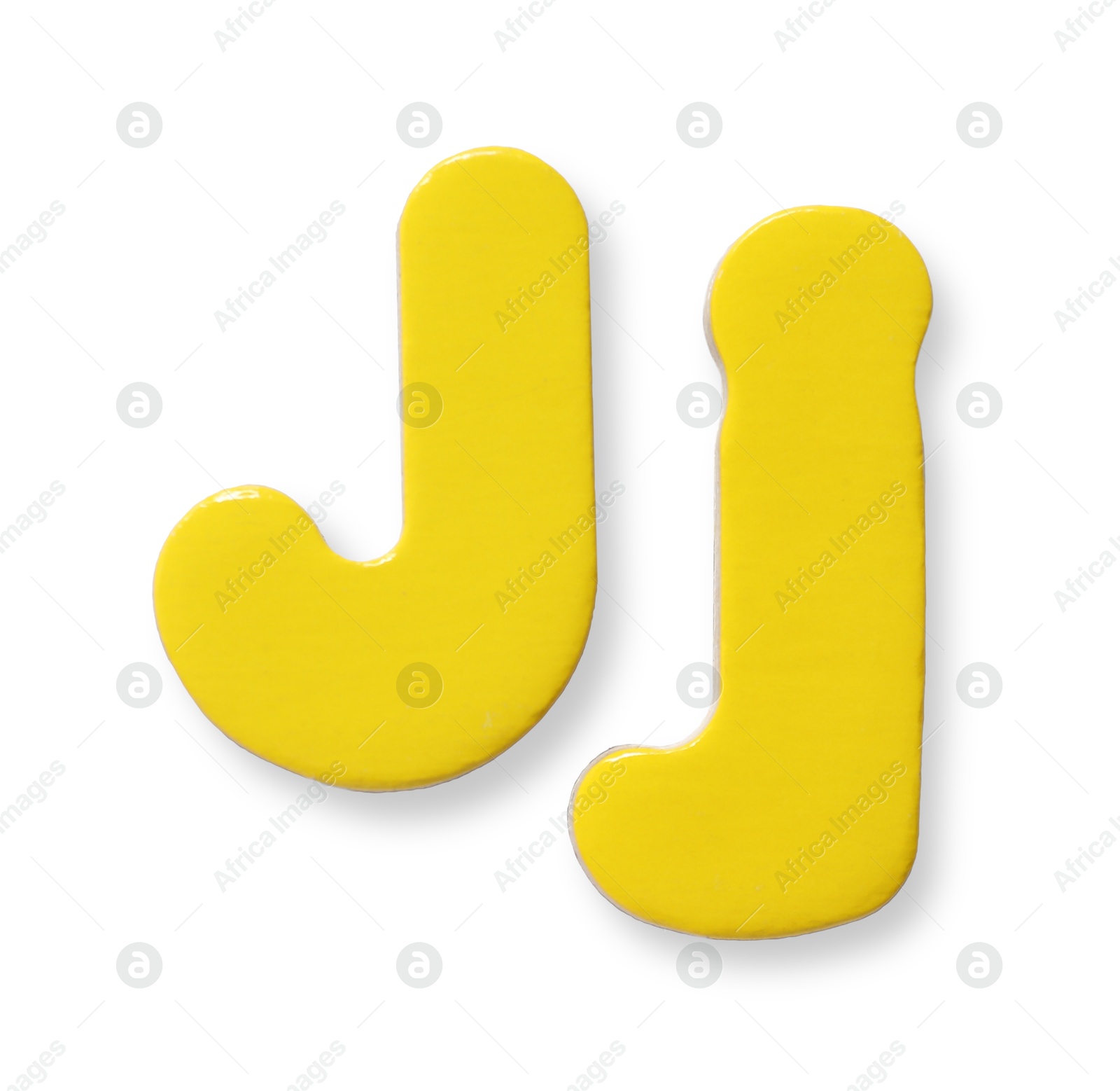 Photo of Uppercase and lowercase yellow magnetic letter J isolated white