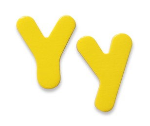 Uppercase and lowercase yellow magnetic letter Y isolated white