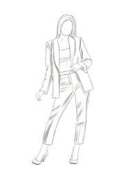 Image of Fashion designer. Sketch of woman in stylish clothes on white background