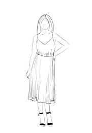 Image of Fashion designer. Sketch of woman in stylish dress on white background