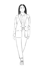 Fashion designer. Sketch of woman in stylish clothes on white background