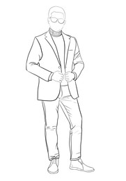 Fashion designer. Sketch of man in stylish clothes on white background