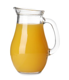 Fresh orange juice in glass jug isolated on white