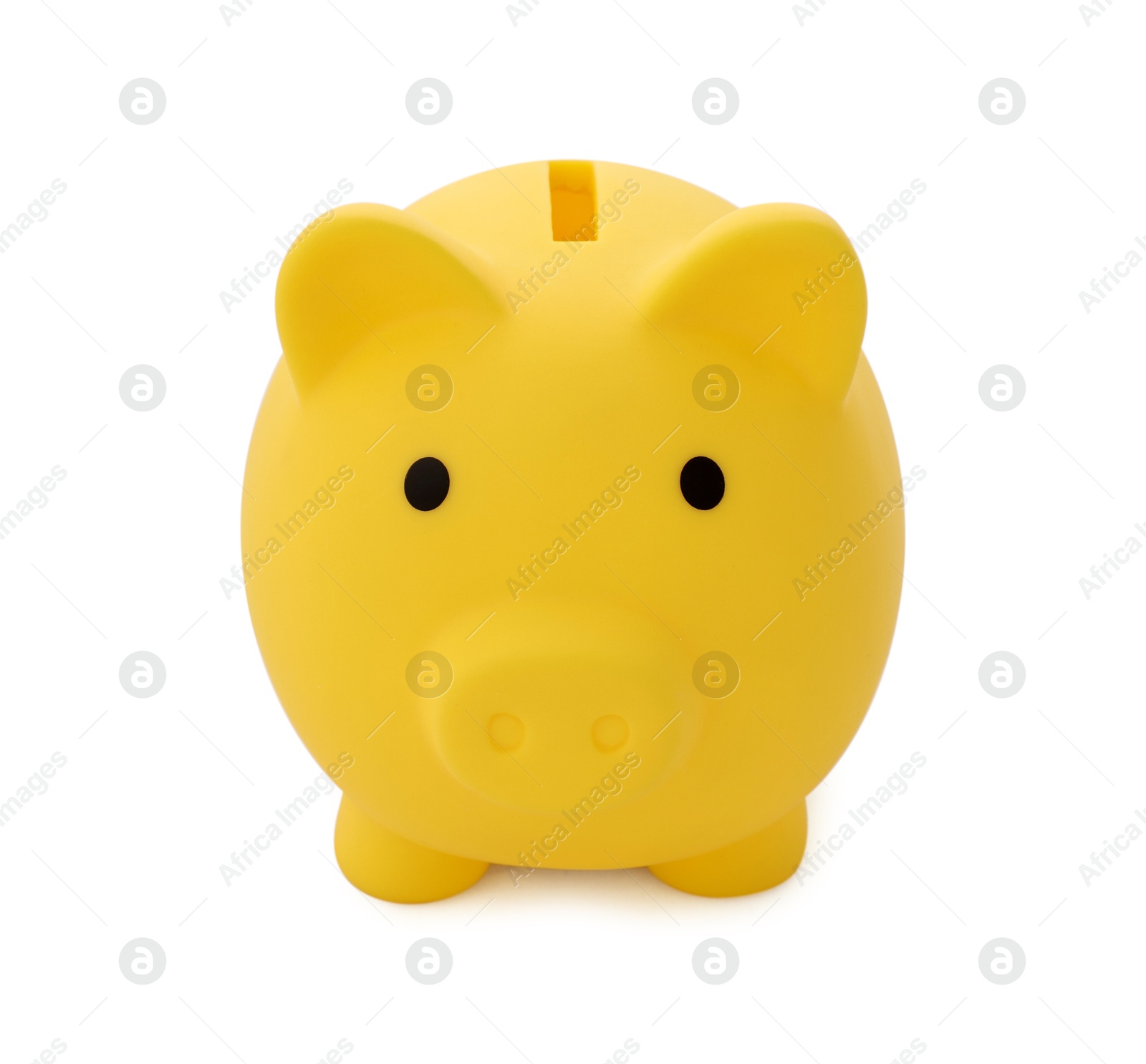 Photo of One yellow piggy bank isolated on white