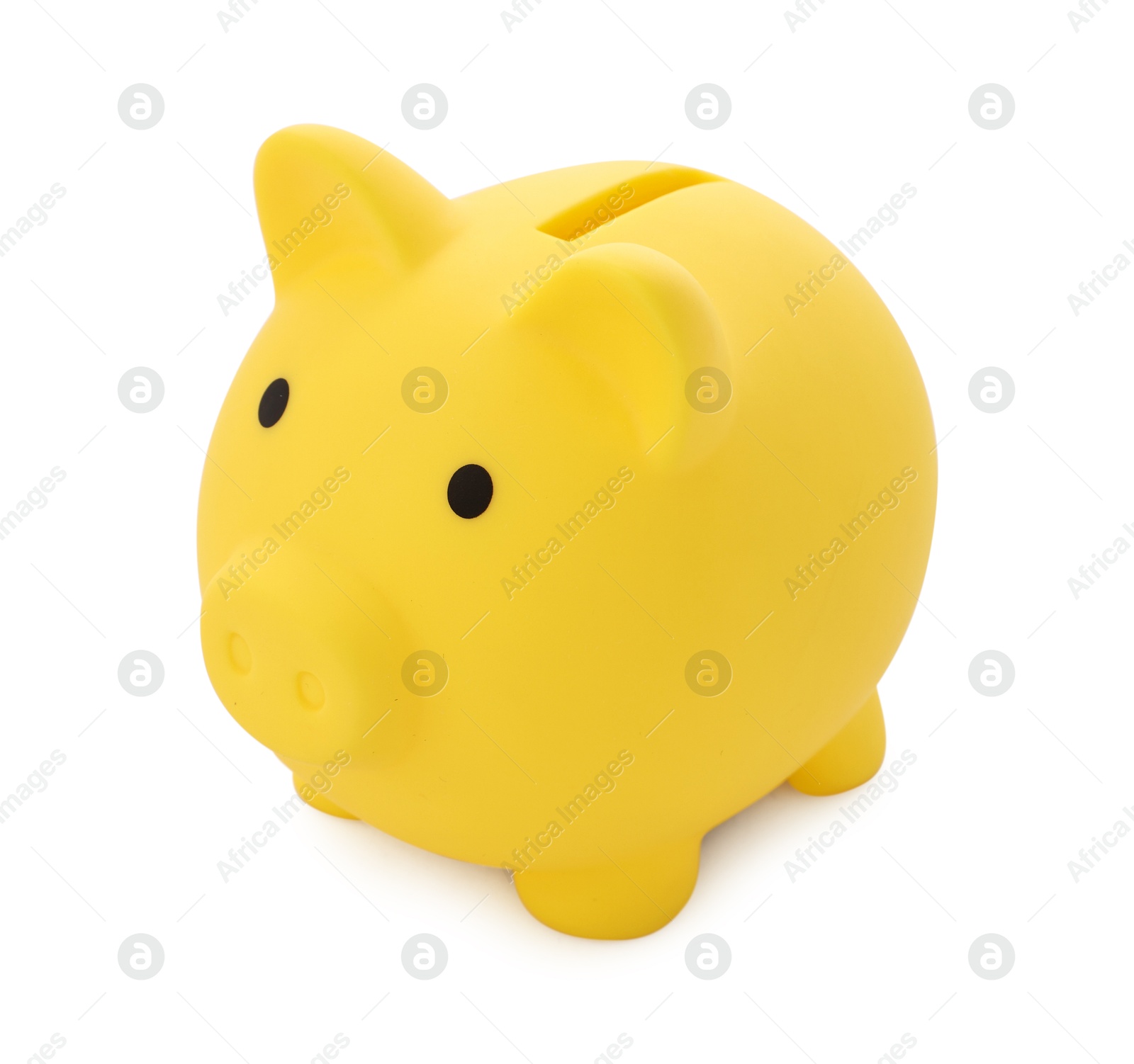 Photo of One yellow piggy bank isolated on white