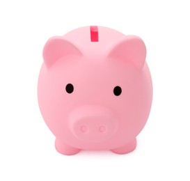 One pink piggy bank isolated on white