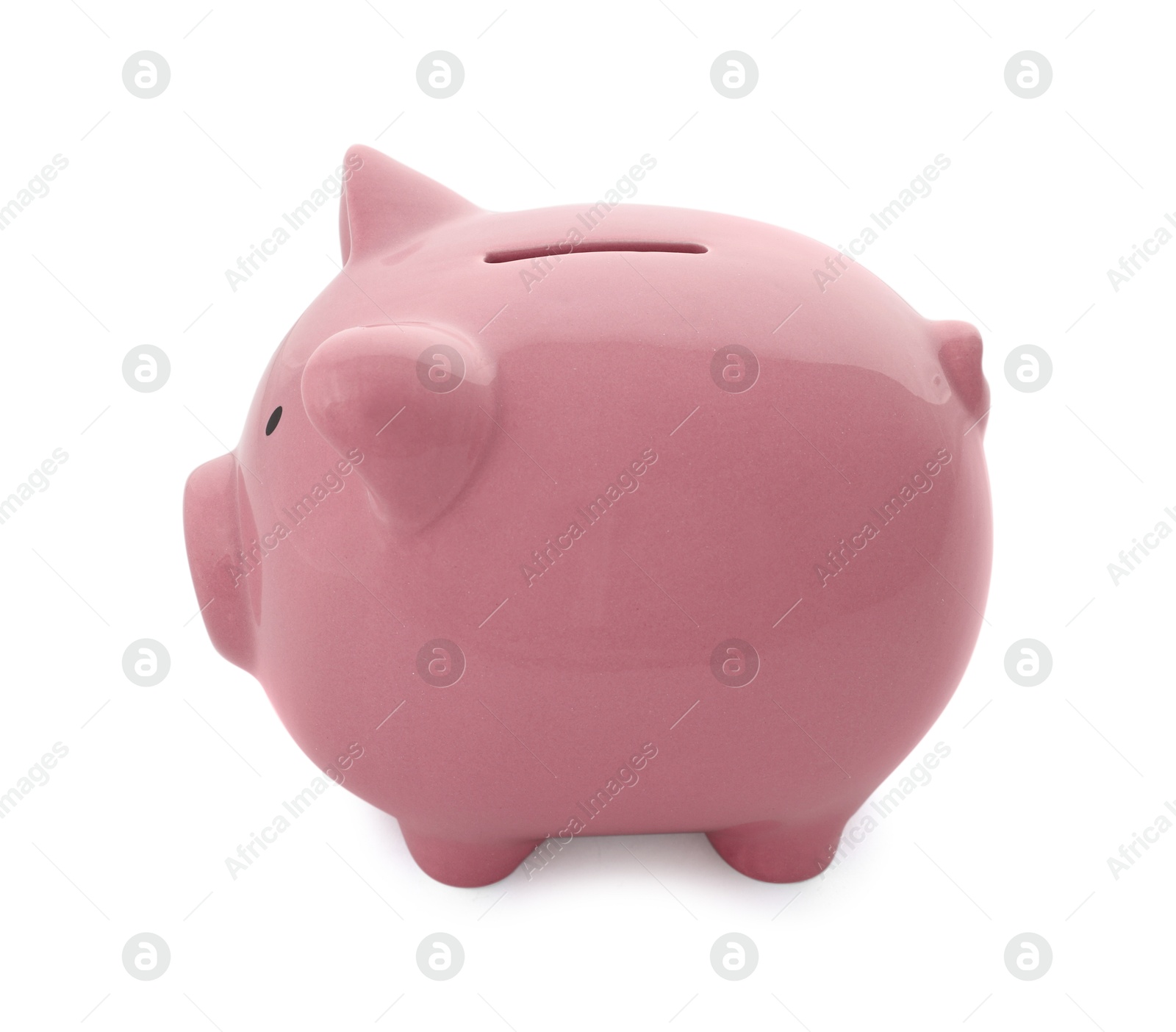 Photo of One pink piggy bank isolated on white