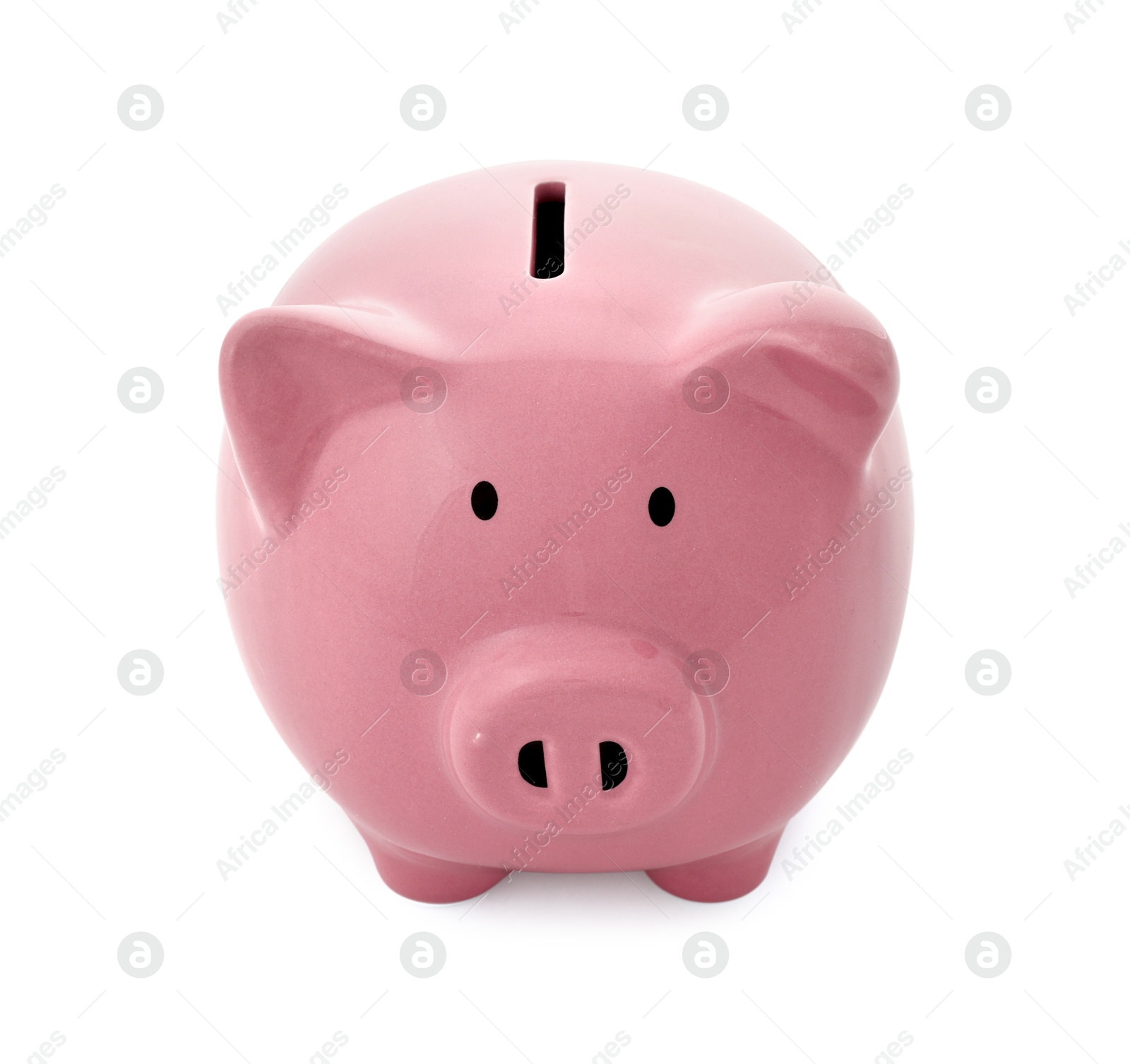 Photo of One pink piggy bank isolated on white