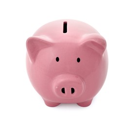 One pink piggy bank isolated on white