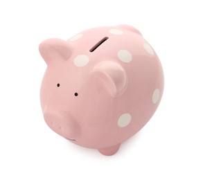 One pink piggy bank isolated on white