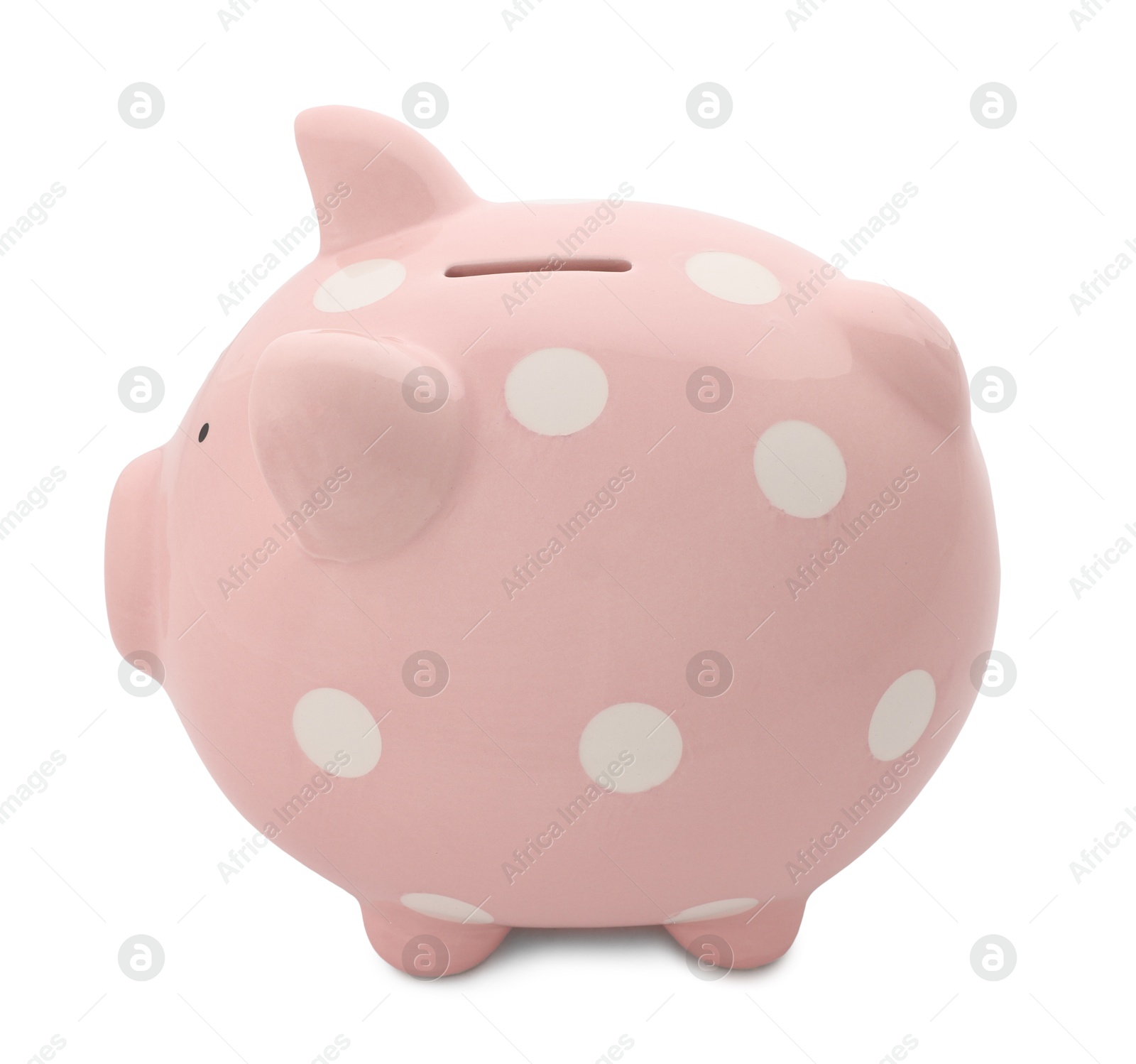 Photo of One pink piggy bank isolated on white