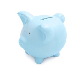 Light blue piggy bank isolated on white