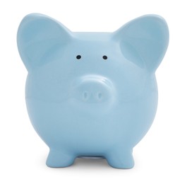 Photo of Light blue piggy bank isolated on white