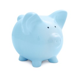 Photo of Light blue piggy bank isolated on white