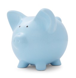 Photo of Light blue piggy bank isolated on white