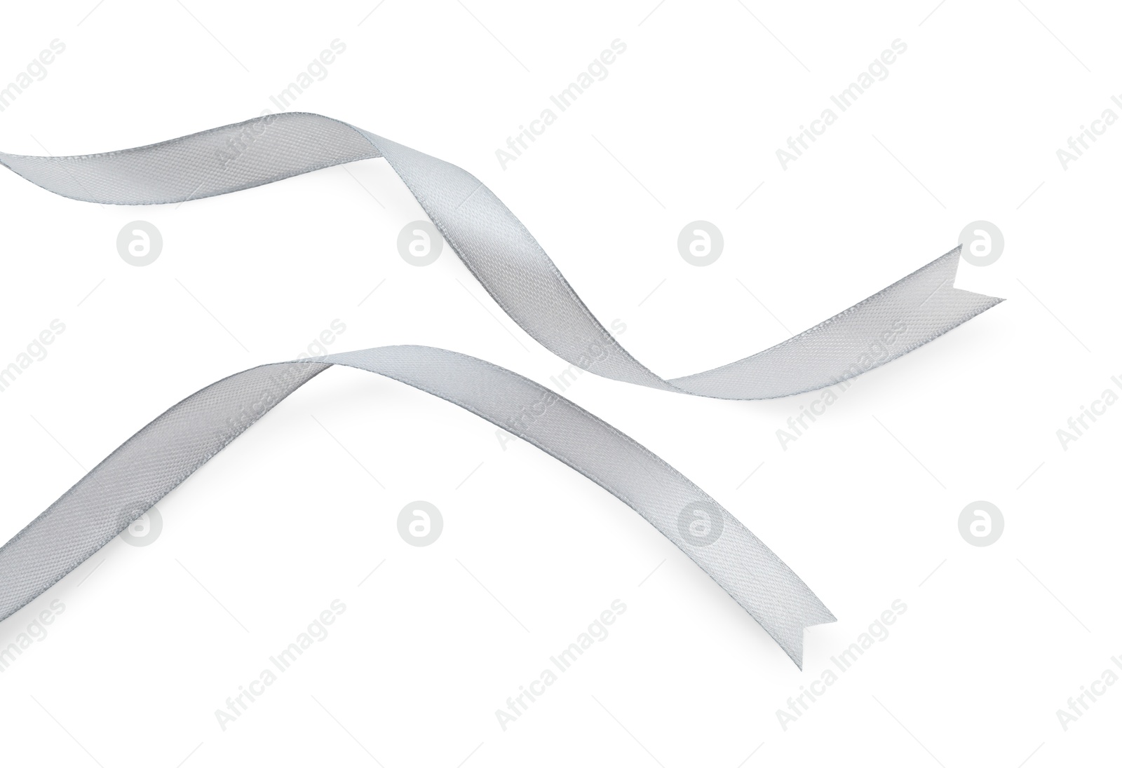 Photo of Beautiful gray ribbon isolated on white, top view
