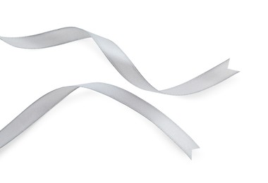 Beautiful gray ribbon isolated on white, top view