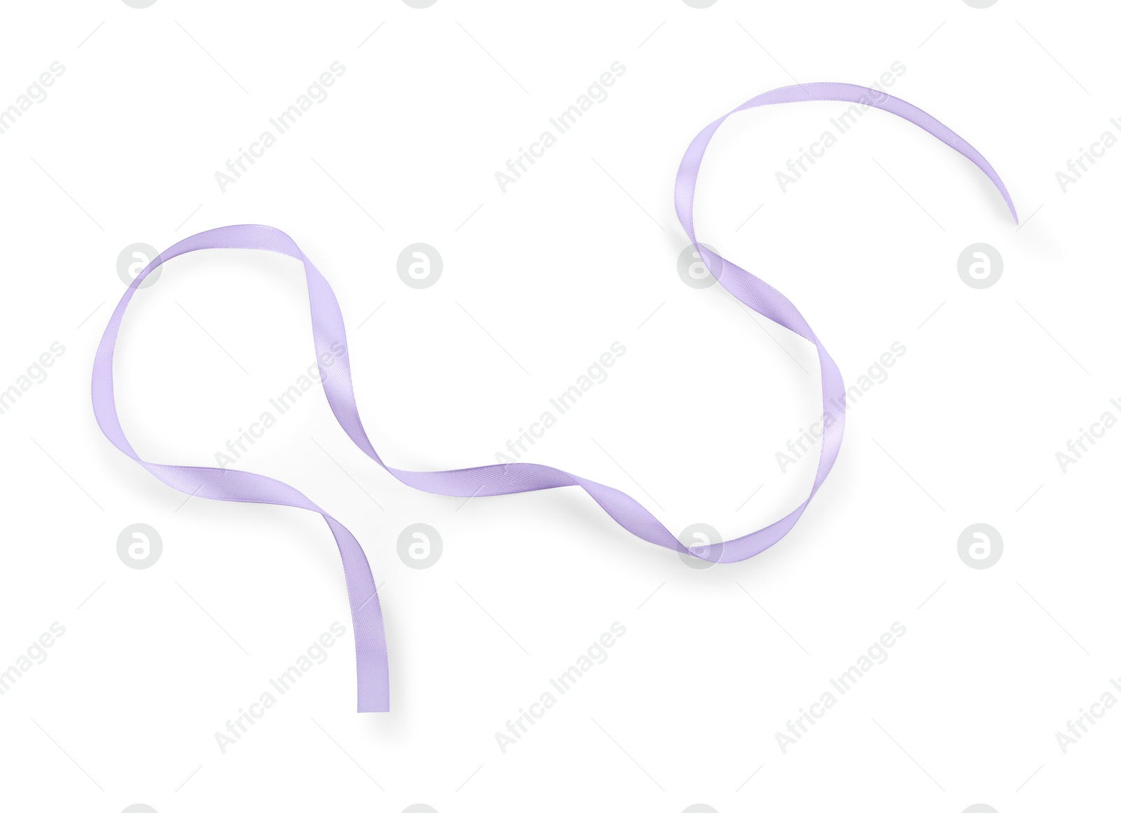 Photo of Beautiful violet ribbon isolated on white, top view