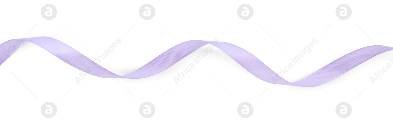 Photo of Beautiful violet ribbon isolated on white, top view