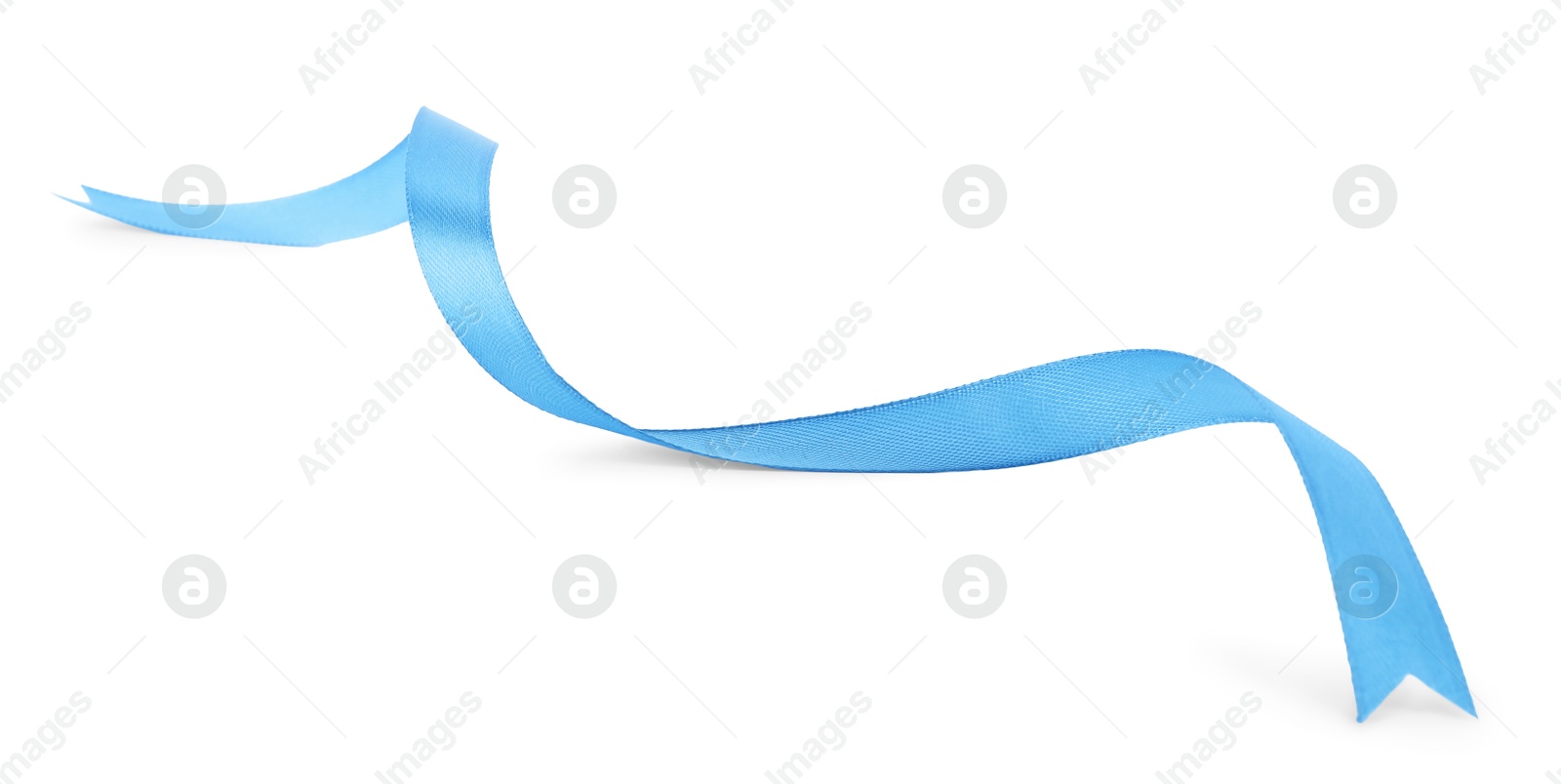 Photo of Beautiful light blue ribbon isolated on white