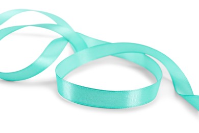 Photo of One beautiful turquoise ribbon isolated on white