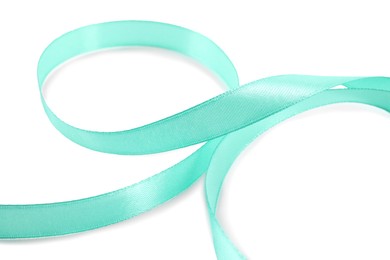 Photo of One beautiful turquoise ribbon isolated on white