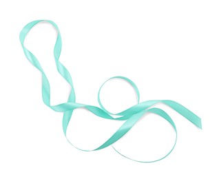 Beautiful turquoise ribbon isolated on white, top view