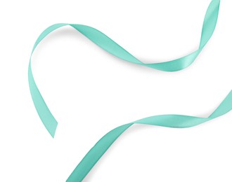 Beautiful turquoise ribbon isolated on white, top view
