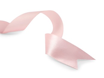 Photo of One beautiful pink ribbon isolated on white