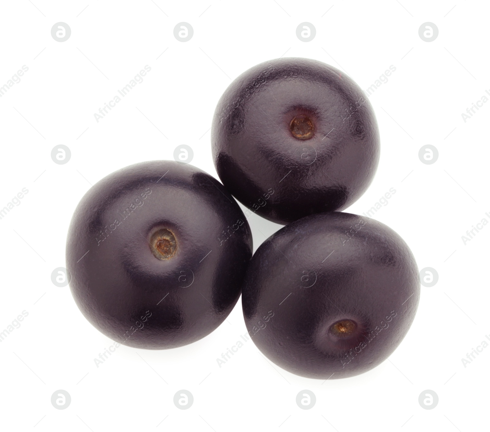 Photo of Fresh ripe acai berries isolated on white, top view