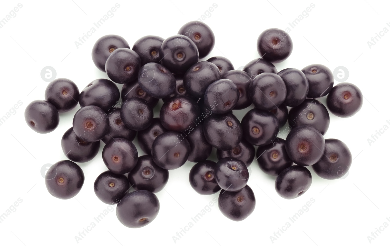 Photo of Fresh ripe acai berries isolated on white, top view