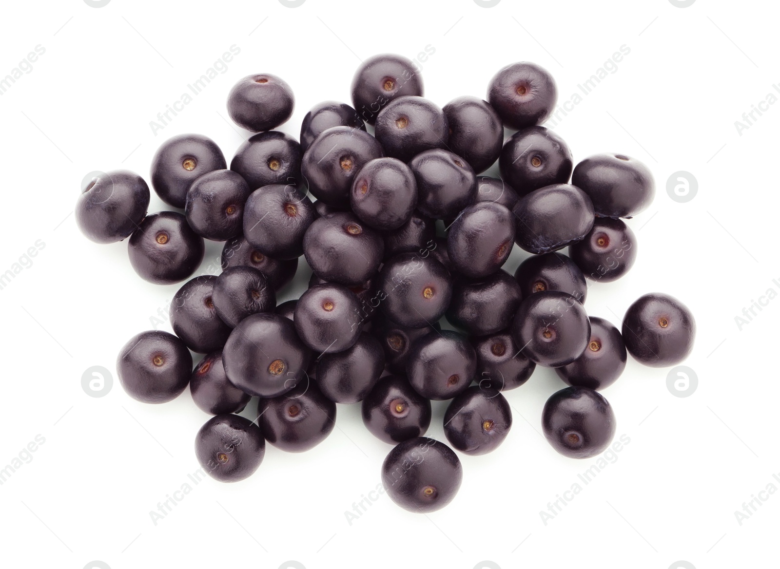 Photo of Fresh ripe acai berries isolated on white, top view