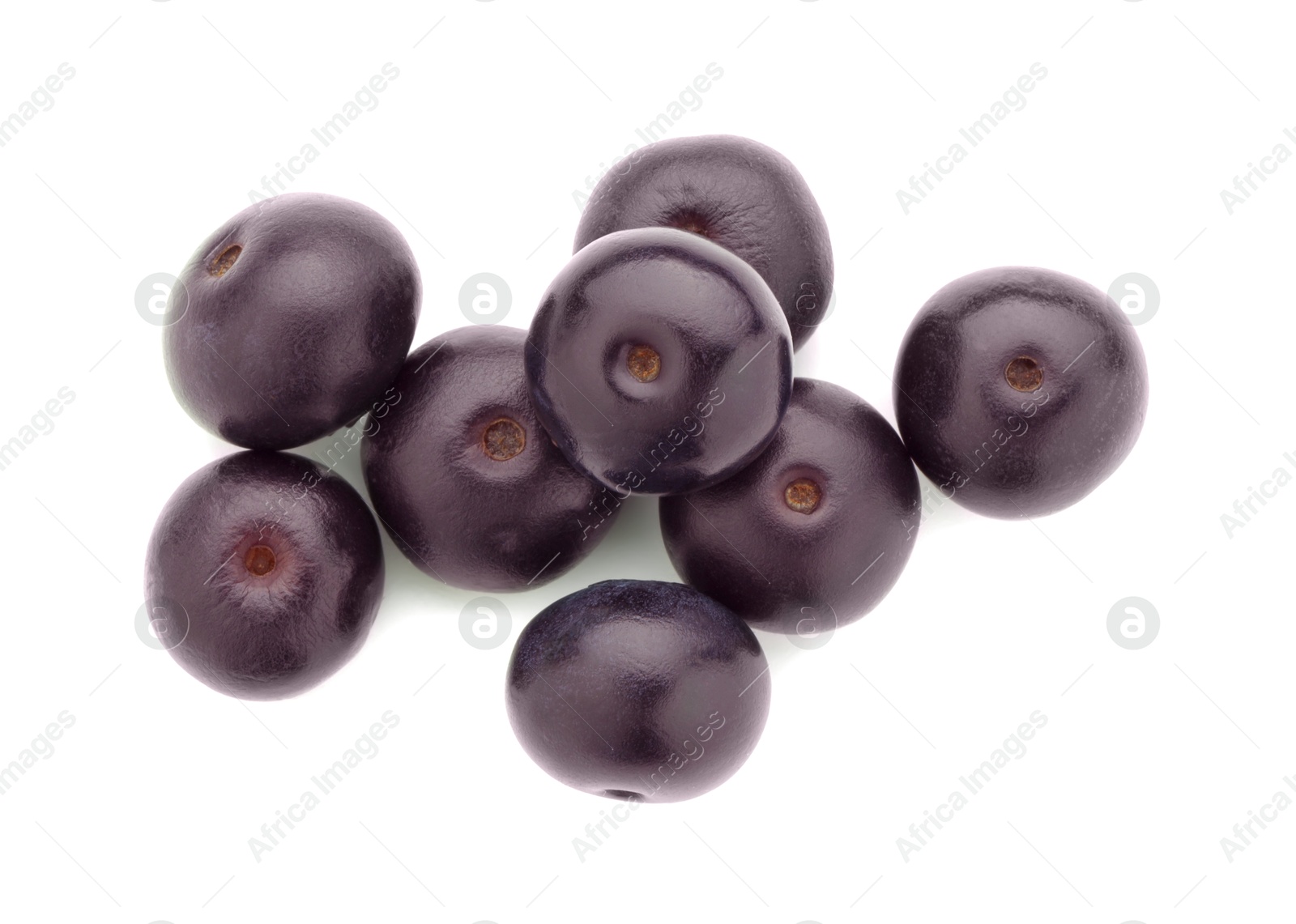 Photo of Fresh ripe acai berries isolated on white, top view