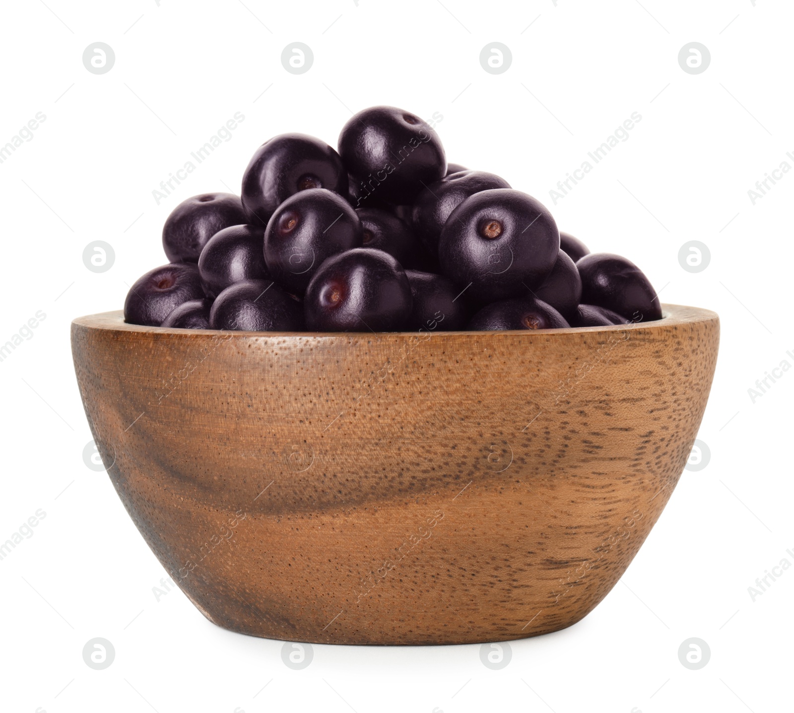 Photo of Fresh ripe acai berries in bowl isolated on white