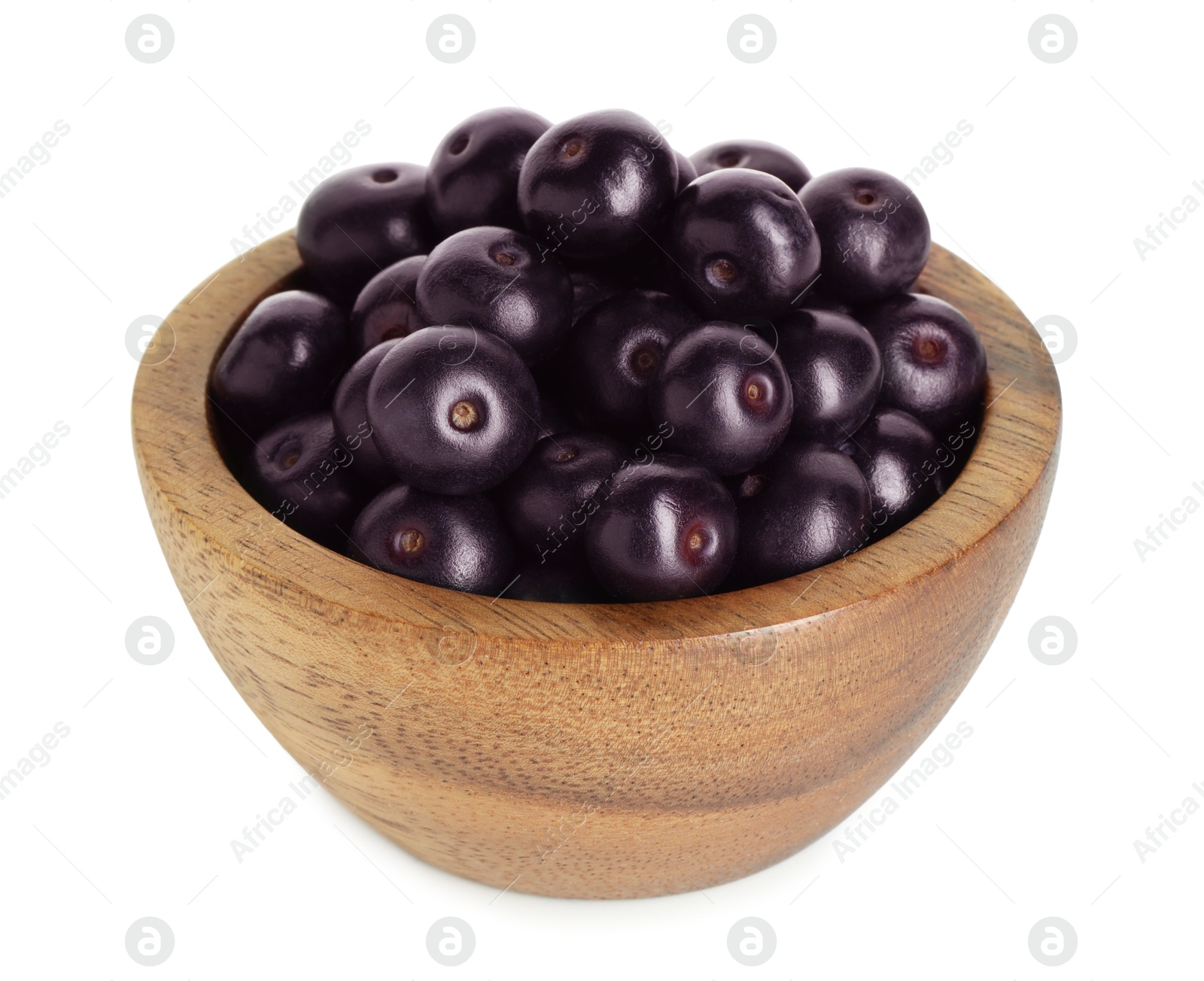 Photo of Fresh ripe acai berries in bowl isolated on white