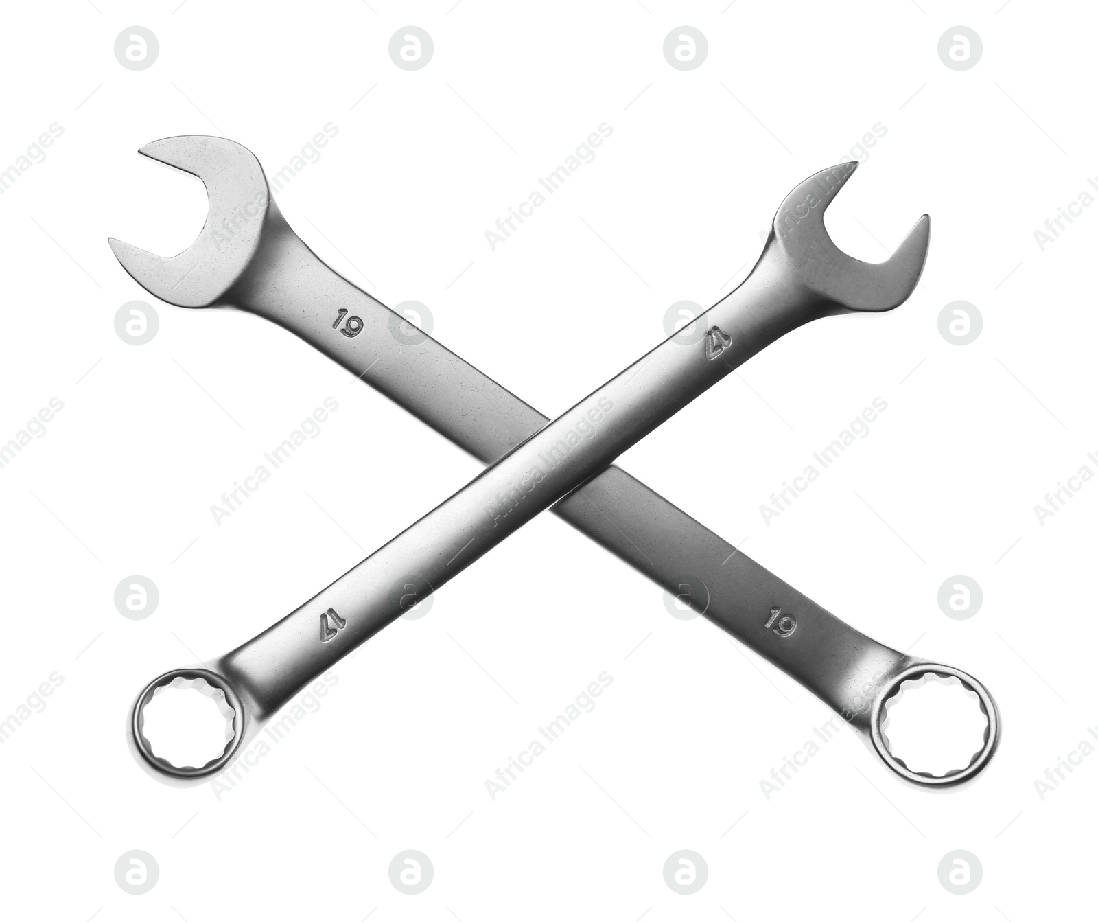 Photo of Two ratcheting wrenches isolated on white. Auto mechanic tools