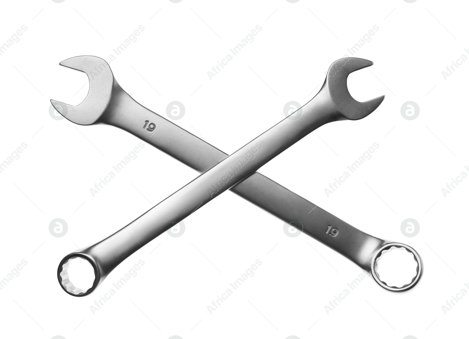 Photo of Two ratcheting wrenches isolated on white. Auto mechanic tools