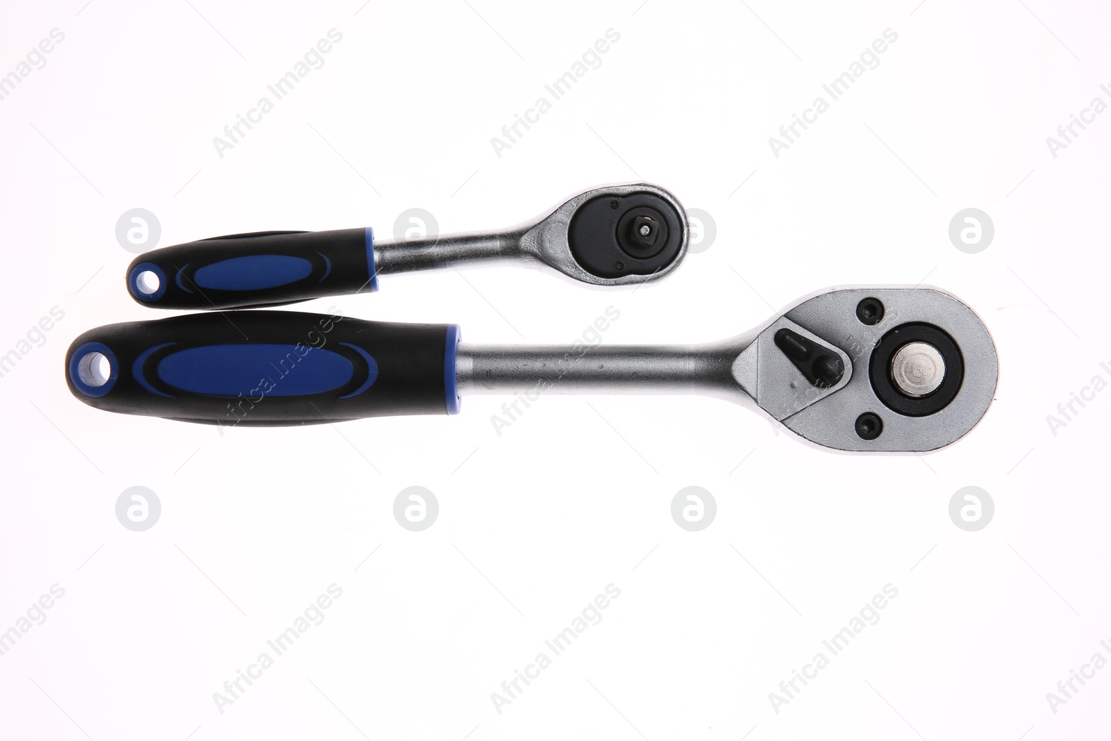 Photo of Two torque wrenches isolated on white, top view. Auto mechanic tools