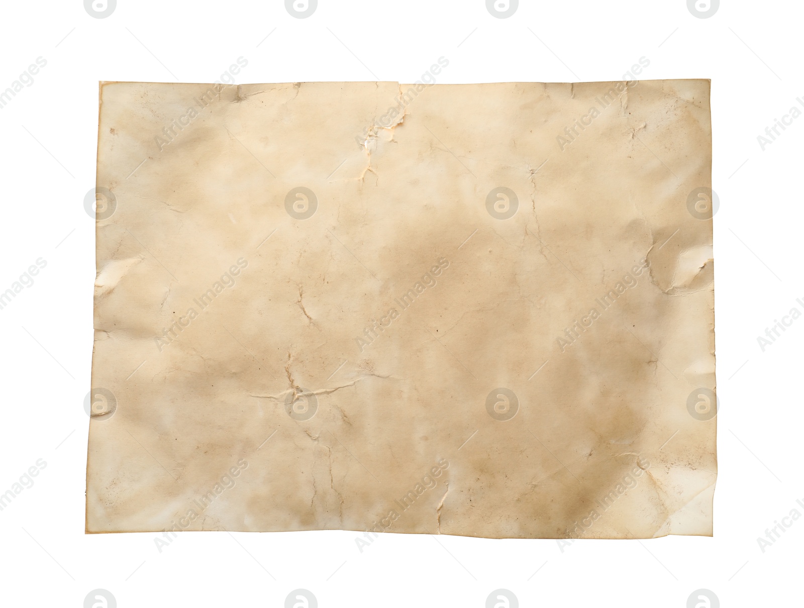 Photo of Sheet of old parchment paper isolated on white