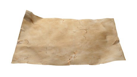 Photo of Sheet of old parchment paper isolated on white