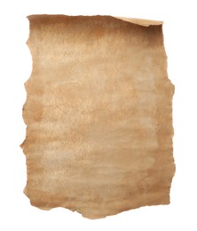 Photo of Sheet of old parchment paper isolated on white