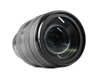 Camera lens on white background. Photographer's equipment