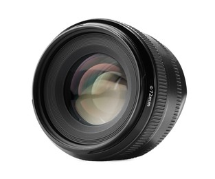 Camera lens isolated on white. Photographer's equipment