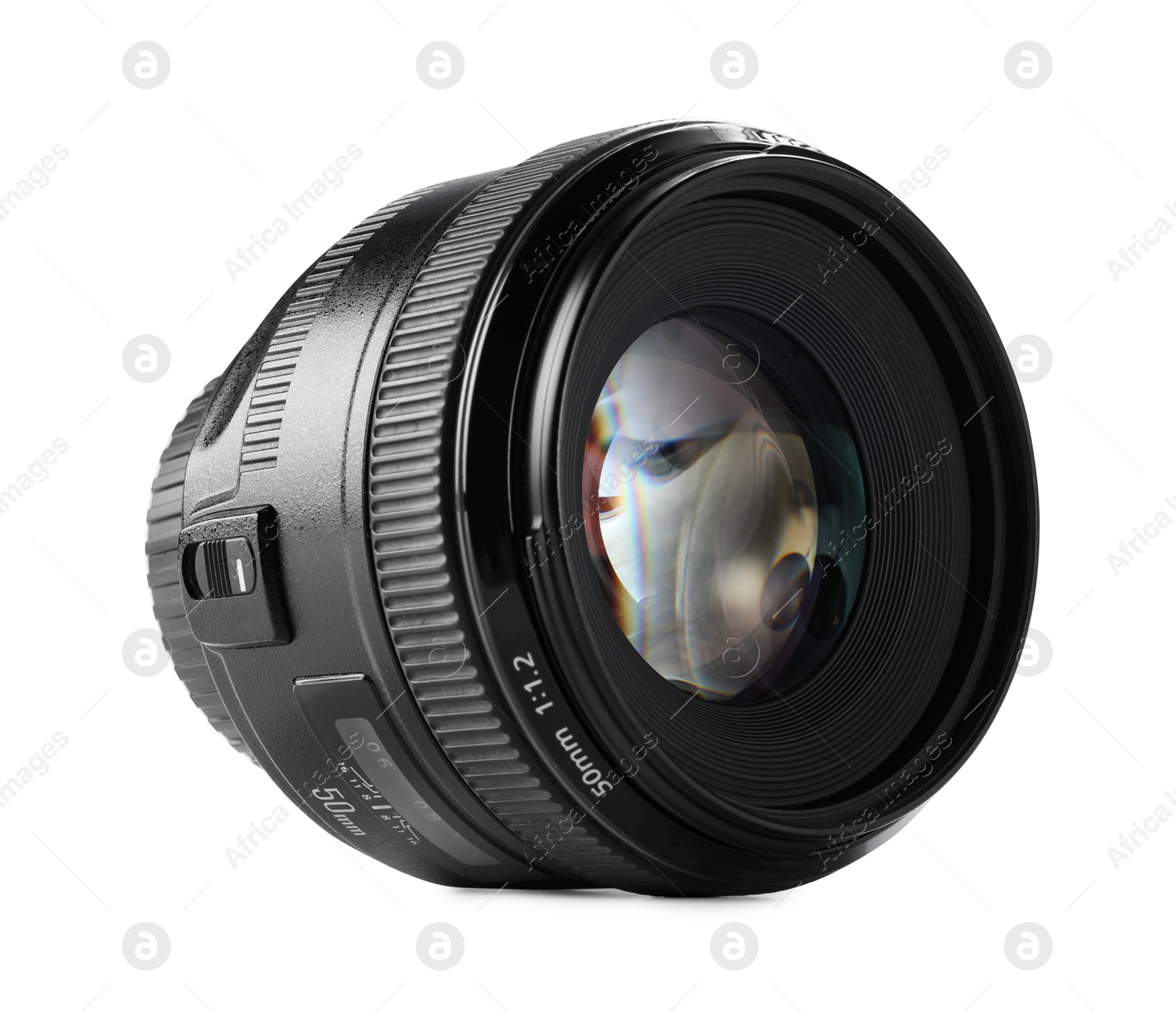 Photo of Camera lens on white background. Photographer's equipment