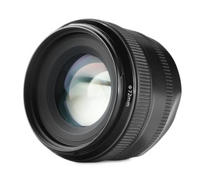 Photo of Camera lens isolated on white. Photographer's equipment